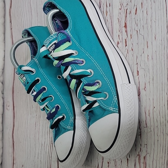 CONVERSE Teal Canvas Sneakers With Multi Laces Women's Size 8 - Picture 2 of 7